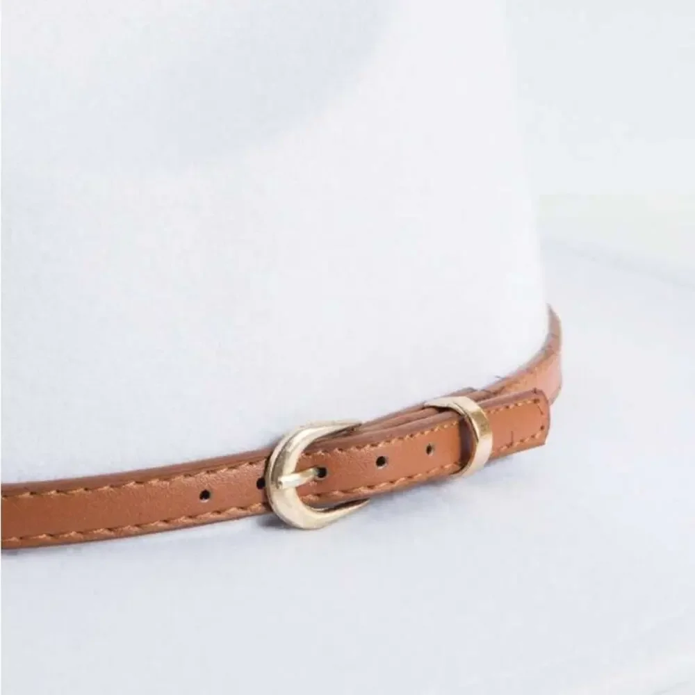 Fedora White Hat Unisex Classy Chic Men Women Buckle Strap - Picture 9 of 14
